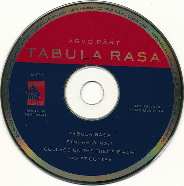 Arvo Pärt : Tabula Rasa (CD, Album, Unofficial, Gol)