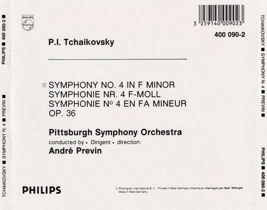 Pyotr Ilyich Tchaikovsky - Pittsburgh Symphony Orchestra, André Previn : Symphony No. 4 Op. 36 (CD, Album)