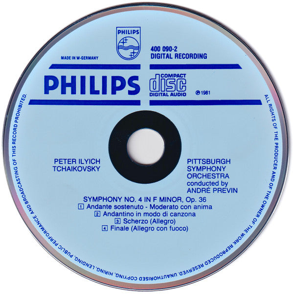 Pyotr Ilyich Tchaikovsky - Pittsburgh Symphony Orchestra, André Previn : Symphony No. 4 Op. 36 (CD, Album)
