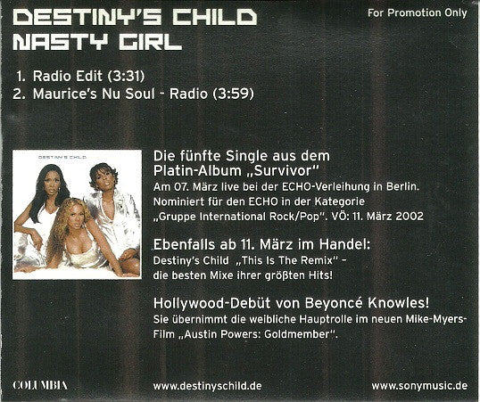 Destiny's Child : Nasty Girl (CDr, Single, Promo)