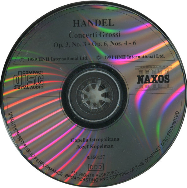 Georg Friedrich Händel, Capella Istropolitana, Jozef Kopelman : Concerti Grossi Op. 3 No.3・Op. 6 Nos. 4-6 (CD, Album, RE)