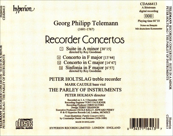 Georg Philipp Telemann - Peter Holtslag • The Parley Of Instruments : Recorder Concertos (CD, Album)
