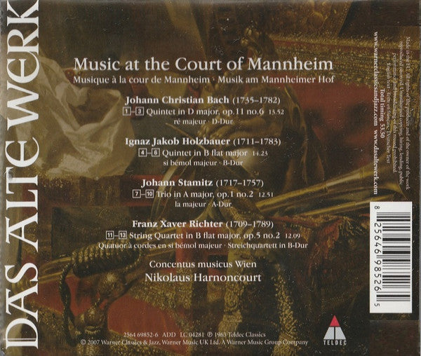 Johann Christian Bach • Ignaz Jakob Holzbauer • Jan Václav Antonín Stamic • Franz Xaver Richter / Concentus Musicus Wien • Nikolaus Harnoncourt : Music At The Court Of Mannheim (CD, Album, RE, RM)