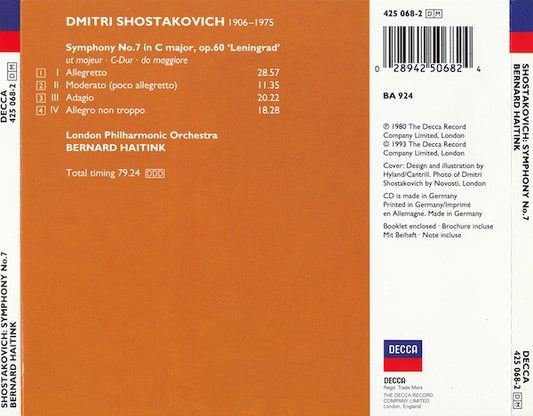 Dmitri Shostakovich, London Philharmonic Orchestra, Bernard Haitink : Symphony No.7 (CD, RE)