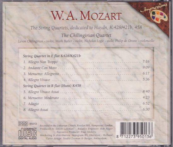 Wolfgang Amadeus Mozart, Chilingirian String Quartet : The String Quartets, Dedicated To Haydn, K428/421b, 458 (CD)