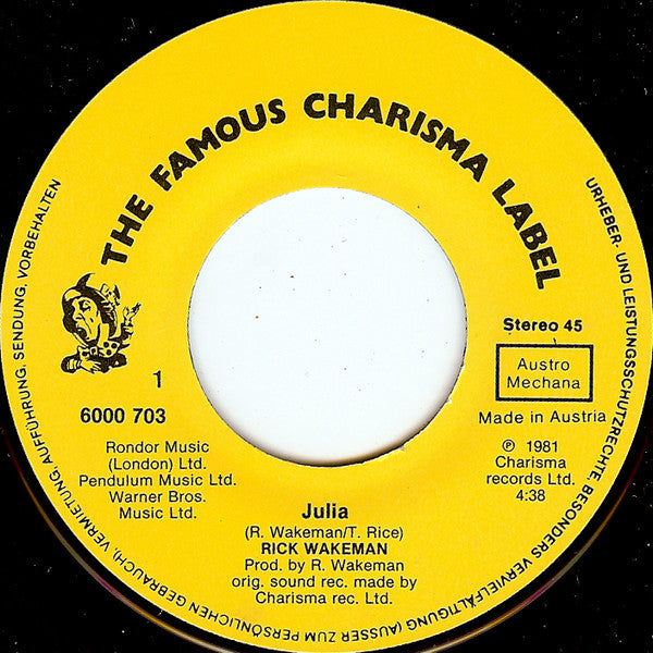 The Rick Wakeman Band : Julia (7", Single)