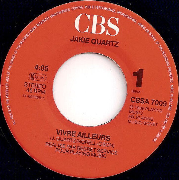 Jakie Quartz : Vivre Ailleurs (7", Single)