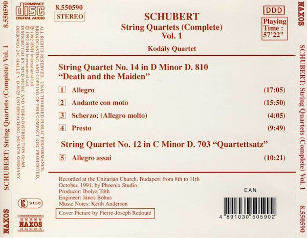 Franz Schubert, Kodály Quartet : String Quartets (Complete) Vol. 1 (CD, Album)