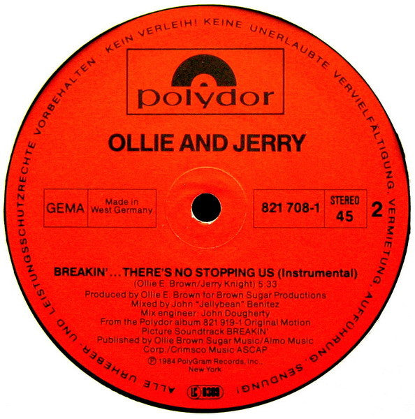 Ollie And Jerry : Breakin'... There's No Stopping Us (12", Maxi)