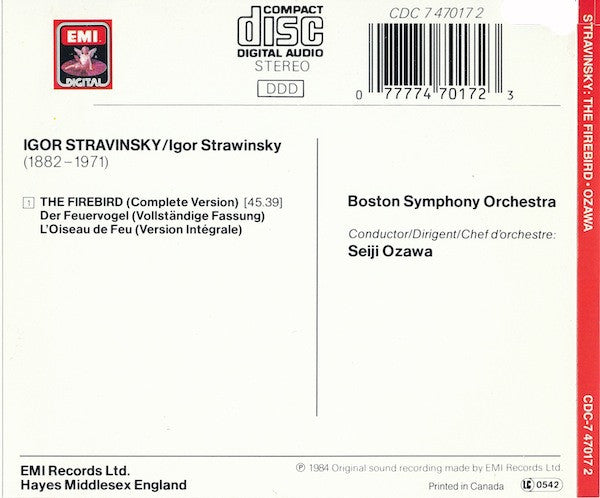 Igor Stravinsky - Boston Symphony Orchestra, Seiji Ozawa : The Firebird (CD, Album)