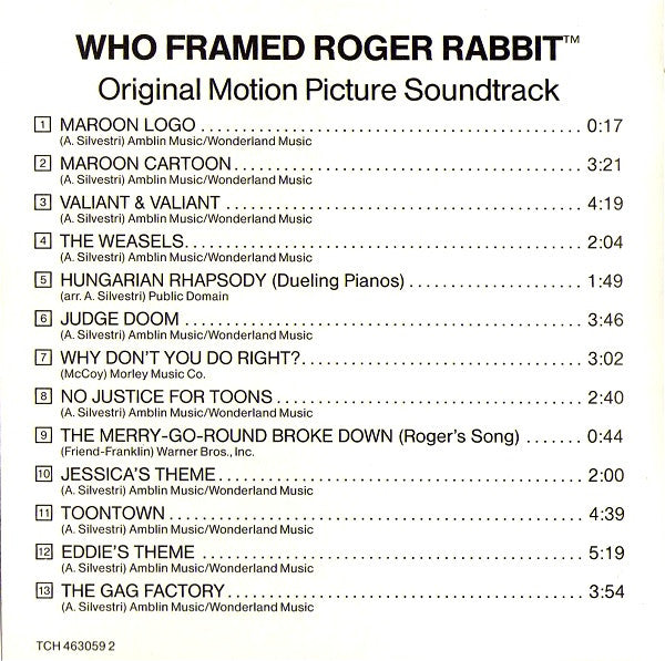 Alan Silvestri : Who Framed Roger Rabbit (Original Motion Picture Soundtrack) (CD, Album)