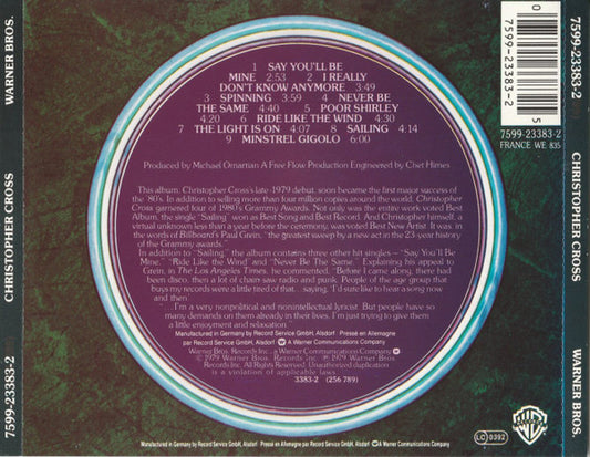 Christopher Cross : Christopher Cross (CD, Album, RE, Tar)