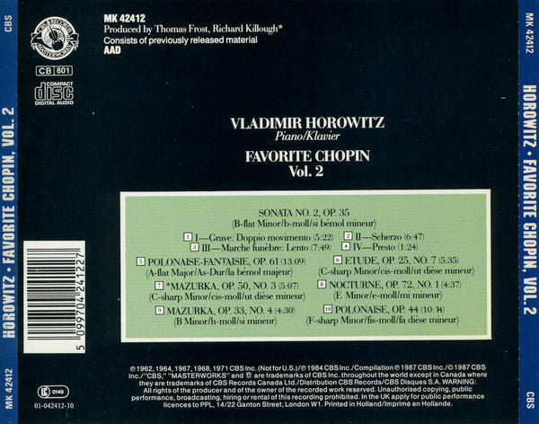 Vladimir Horowitz, Frédéric Chopin : Favorite Chopin, Vol. 2 (CD, Comp, RE, RM)