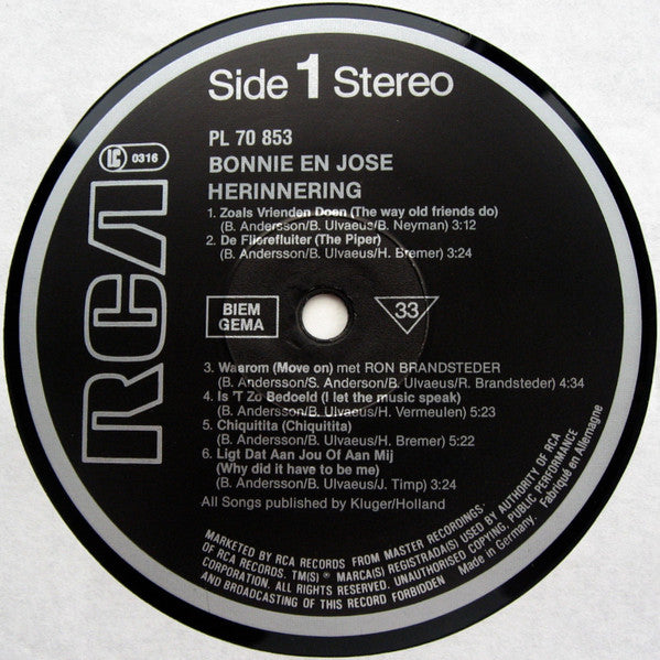 Bonnie St. Claire & José (3) : Herinnering (LP, Album)