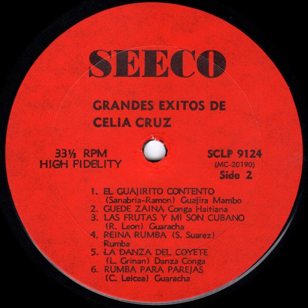 Celia Cruz Con La Sonora Matancera : Grandes Exitos De Celia Cruz (LP, Album, Comp, RE)