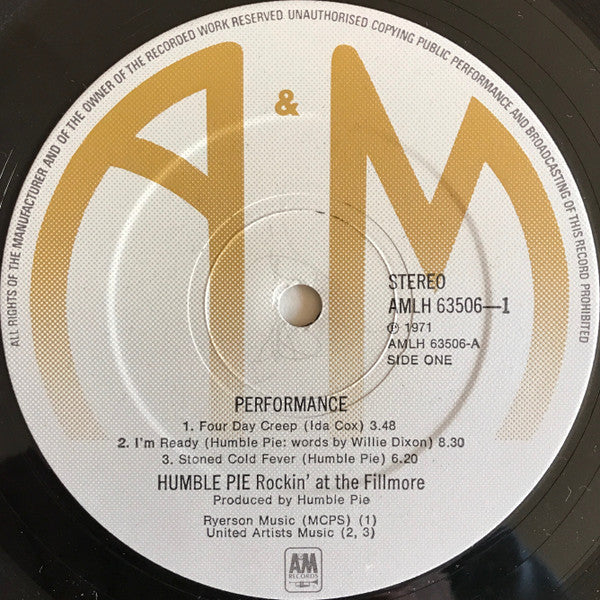 Humble Pie : Performance: Rockin' The Fillmore (2xLP, Album, RE)