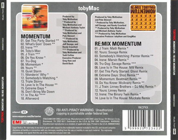 TobyMac : Momentum / Re:Mix Momentum (CD, Album, RE + CD, Album, RE + Comp)