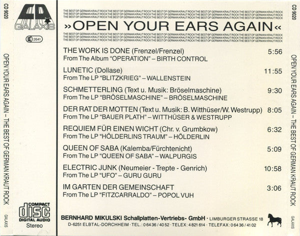 Various : Open Your Ears Again - The Best Of German Kraut Rock (CD, Comp)