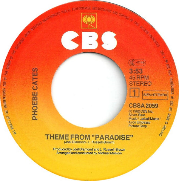 Phoebe Cates : Theme From "Paradise" c/w Theme From "Paradise" (Instrumental) (7")