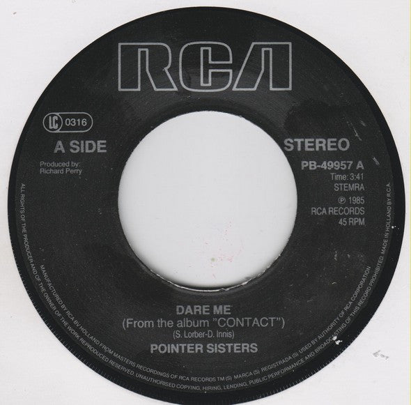 Pointer Sisters : Dare Me (7", Single)