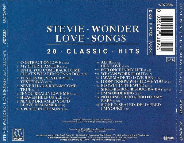 Stevie Wonder : Love Songs - 20 Classic Hits (CD, Comp)