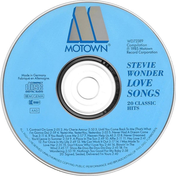 Stevie Wonder : Love Songs - 20 Classic Hits (CD, Comp)