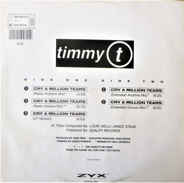Timmy T : Cry A Million Tears (12")