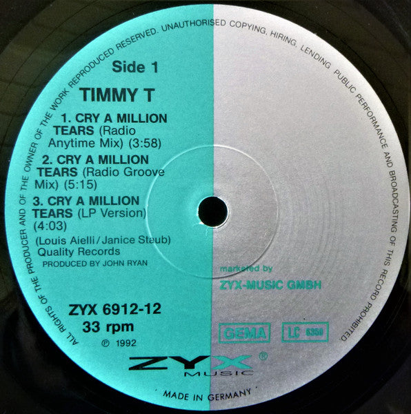 Timmy T : Cry A Million Tears (12")