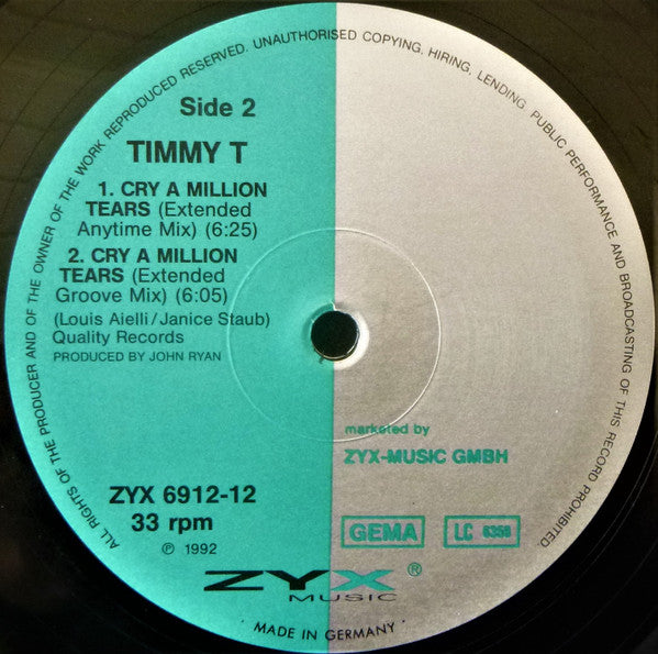 Timmy T : Cry A Million Tears (12")