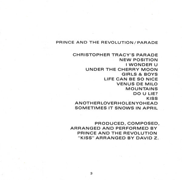 Prince And The Revolution : Parade (Music From The Motion Picture Under The Cherry Moon) (CD, Album)