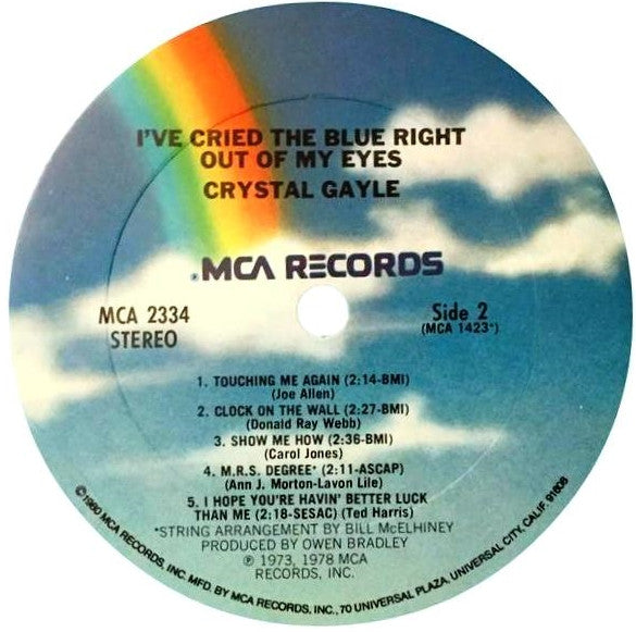 Crystal Gayle : I've Cried The Blue Right Out Of My Eyes (LP, Album, RE)