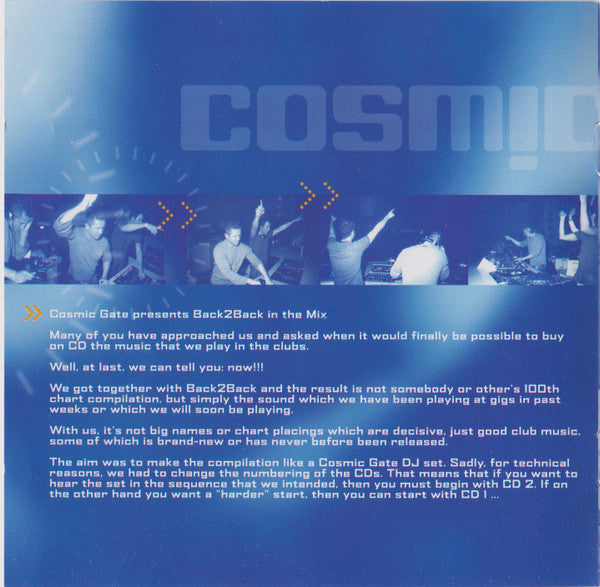 Cosmic Gate : Back 2 Back – In The Mix (2xCD, Copy Prot., Mixed)