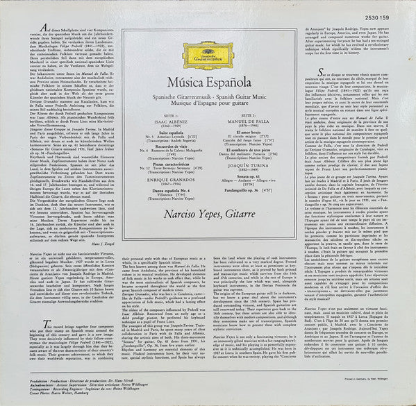 Isaac Albéniz · Enrique Granados · Manuel De Falla · Joaquín Turina – Narciso Yepes : Música Española (LP, RP)