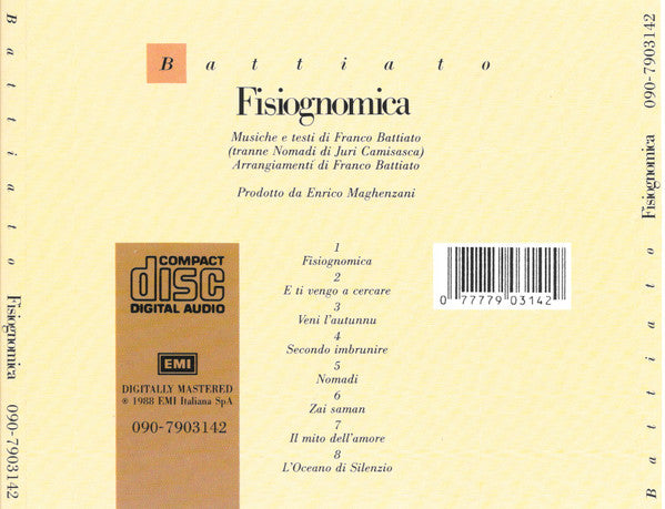 Franco Battiato : Fisiognomica (CD, Album)