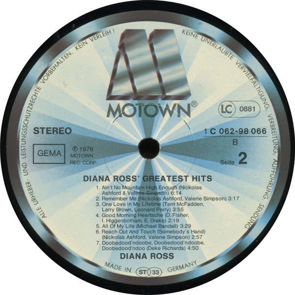 Diana Ross : Diana Ross' Greatest Hits (LP, Comp)