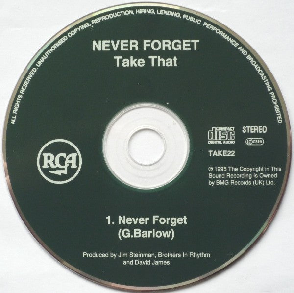Take That : Never Forget (CD, Single, Promo)