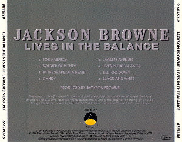 Jackson Browne : Lives In The Balance (CD, Album)