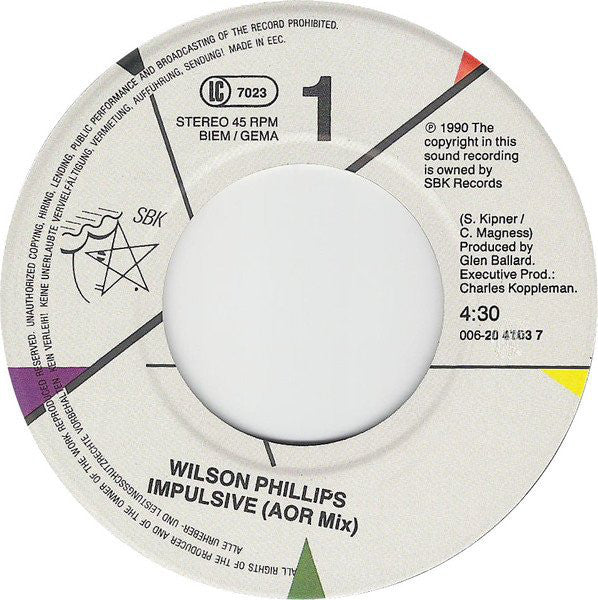 Wilson Phillips : Impulsive (7", Single)
