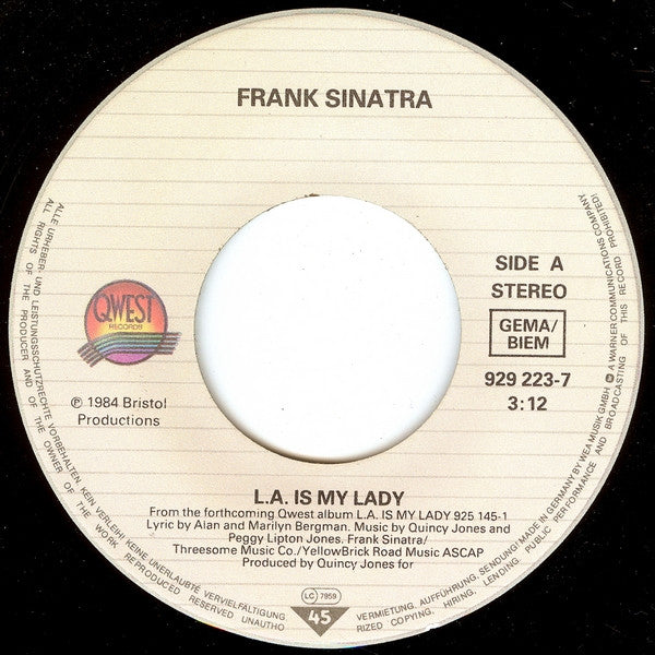 Frank Sinatra with Quincy Jones And His Orchestra : L.A. Is My Lady (7", Single)
