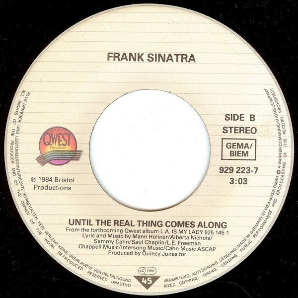 Frank Sinatra with Quincy Jones And His Orchestra : L.A. Is My Lady (7", Single)