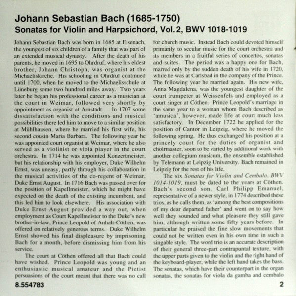 Johann Sebastian Bach - Lucy van Dael • Bob van Asperen : Sonatas For Violin And Harpsichord, Volume 2 (CD, Album)