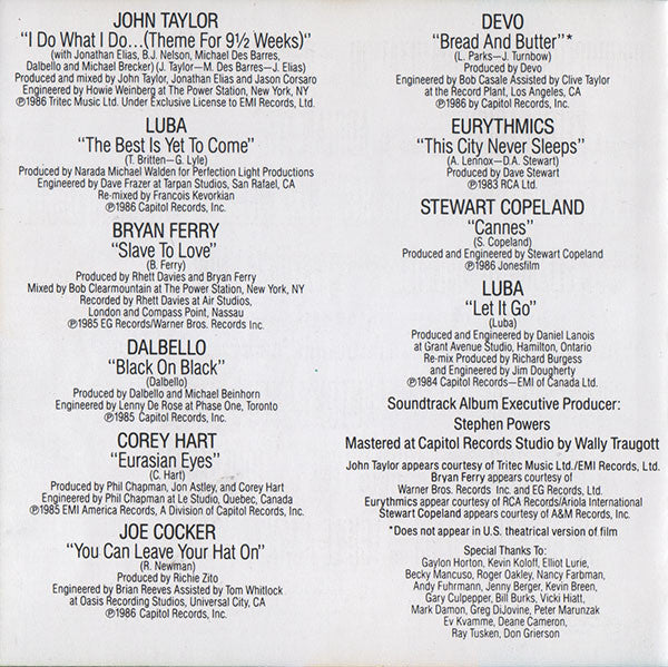 Various : 9½ Weeks - Original Motion Picture Soundtrack (CD, Comp, RE)