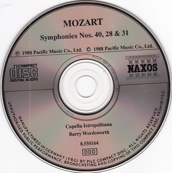 Wolfgang Amadeus Mozart - Capella Istropolitana, Barry Wordsworth : Symphony No.40 In G Minor / Symphony No.31 In D Major "Paris" / Symphony No.28 In C Major (CD, Album)