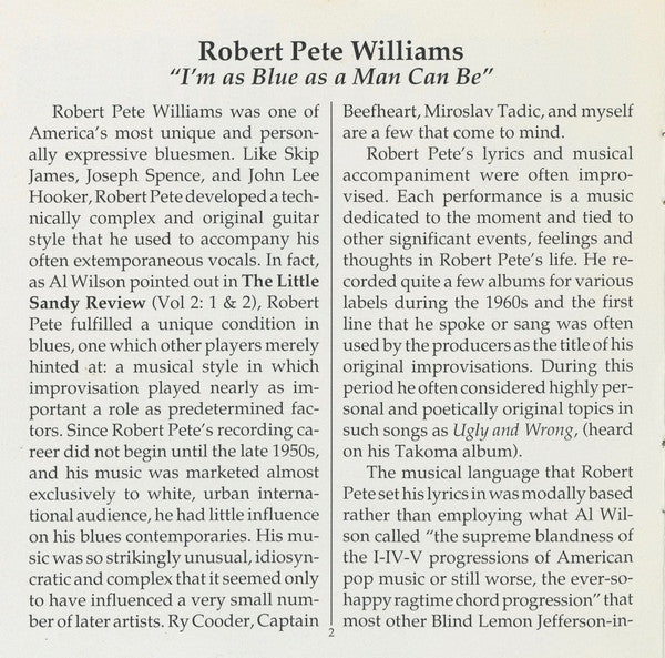 Robert Pete Williams : I'm Blue As A Man Can Be (CD, Comp, RE)