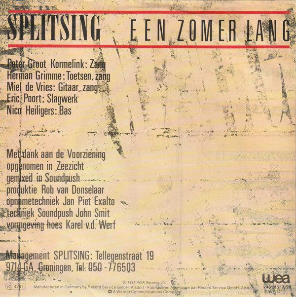 Splitsing : Een Zomer Lang (7", Single)