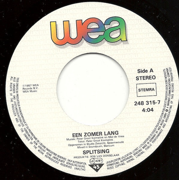 Splitsing : Een Zomer Lang (7", Single)