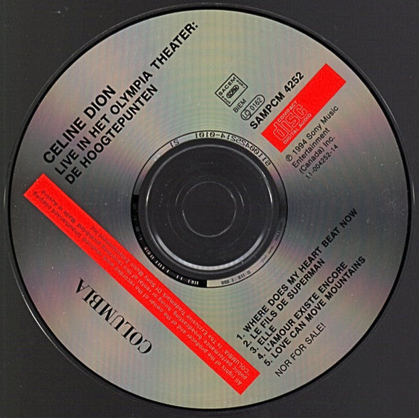 Céline Dion : Live In Het Olympia Theater: De Hoogtepunten (CD, Promo, Smplr)