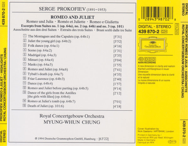 Sergei Prokofiev - Concertgebouworkest / Myung-Whun Chung : Romeo & Juliet - Highlights (CD, Album)