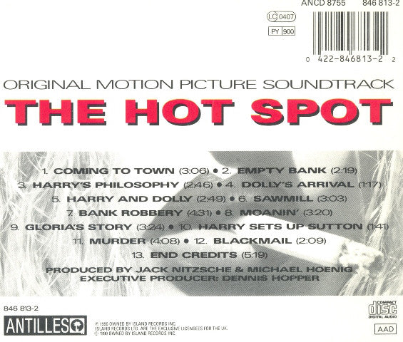 John Lee Hooker, Miles Davis, Taj Mahal, Roy Rogers (2), Tim Drummond, Earl Palmer, Bradford Ellis (2), Jack Nitzsche : The Hot Spot (Original Motion Picture Soundtrack) (CD, Album)