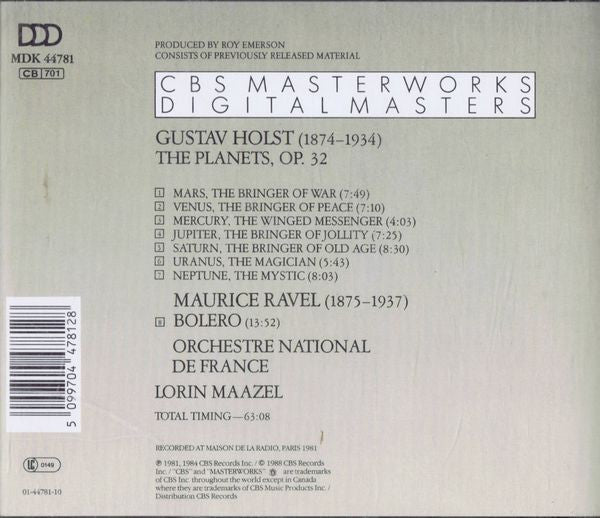 Gustav Holst : Maurice Ravel : Orchestre National De France, Lorin Maazel : The Planets · Boléro (CD, RE)